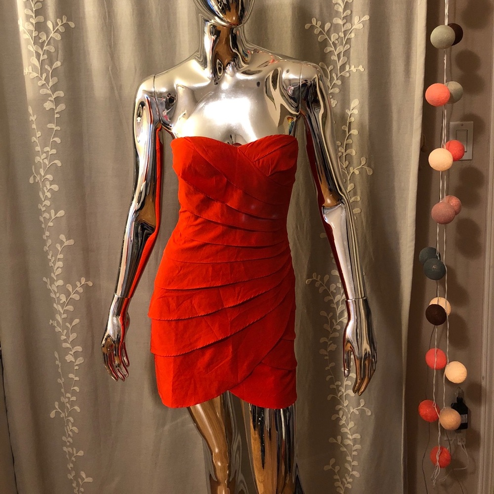 Red Layered Ruffle Strapless Dress